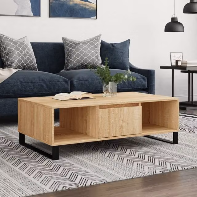 Berkfield Home Sonoma Oak Coffee Table in Brown, W/D/H: 104 x 60 x 35 cm – 1