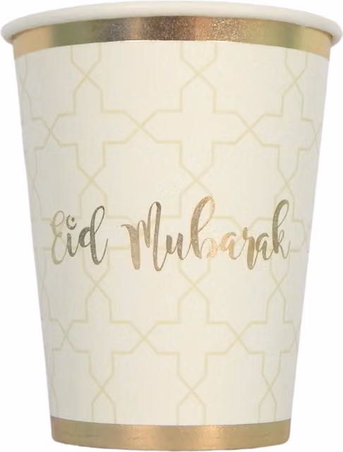 Peacock Supplies Eid Mubarak Paper Cups in Gold