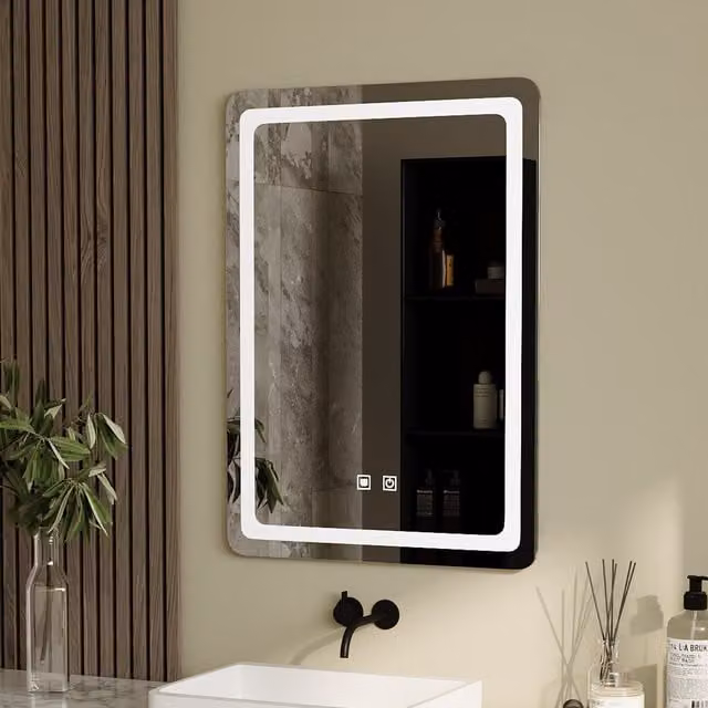 Livingandhome Dimmable Anti Fog LED Rectangular Bathroom Mirror in Silver
