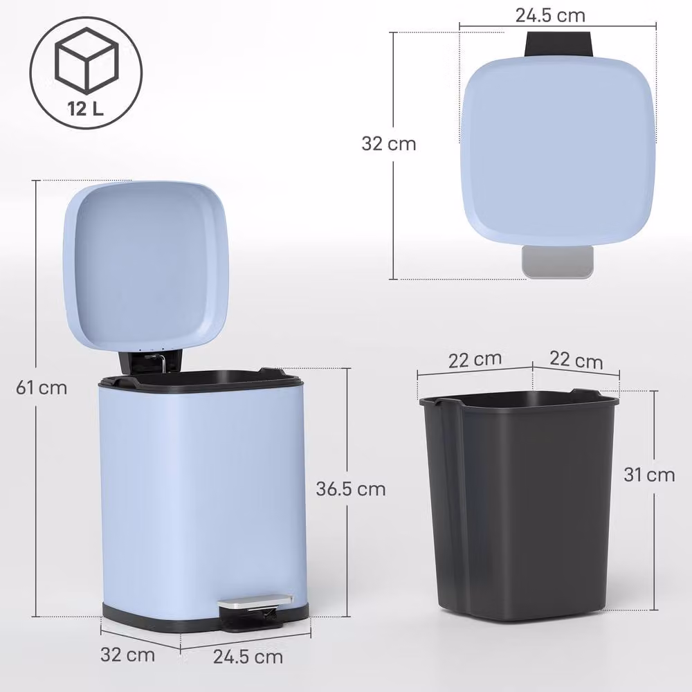 STILVORA 12L Kitchen Bin with Pedal Lid and Soft Close Mechanism in Light Blue – 3
