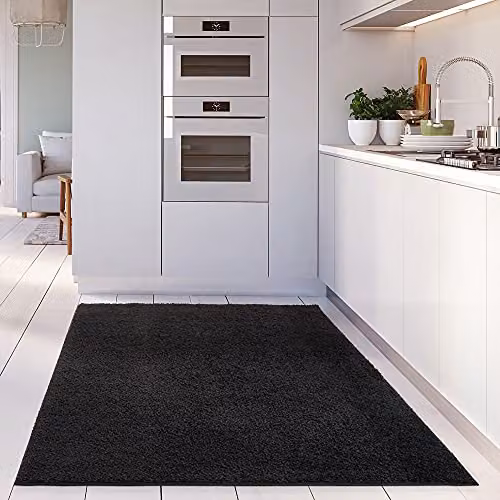 THE RUGS Black Plain Shaggy High Pile Rug, W/D/H: 180 x 270 x 1 cm – 4