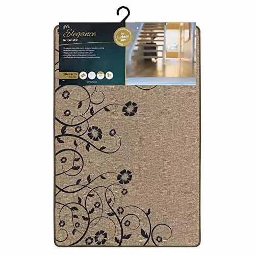 JVL Elegance Floral Machine Washable Indoor Doormat, Beige, W: 50 cm, D: 75 cm – 4