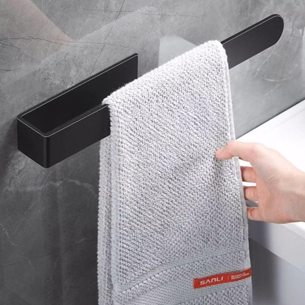 SPETLEK Black Metal Adhesive Bathroom Hand Towel Holder, 23 cm – 3