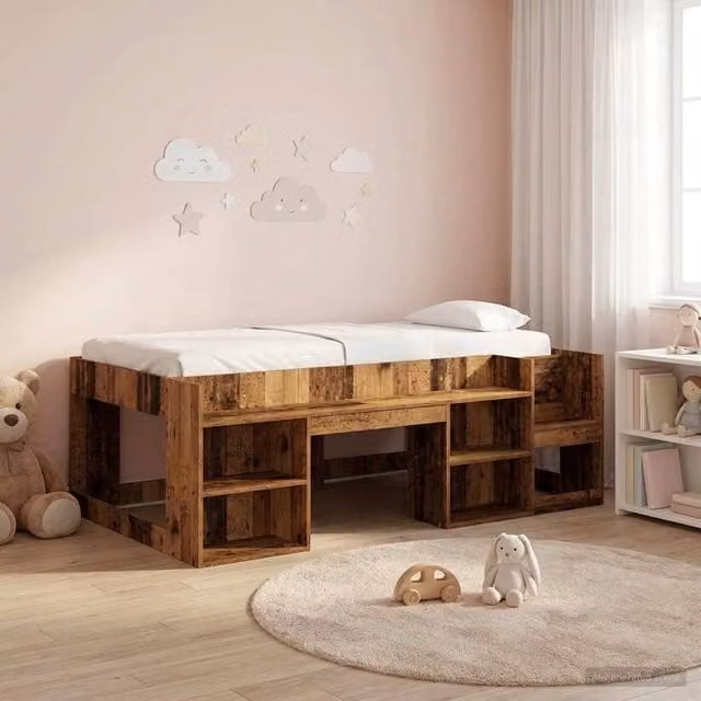 Berkfield Home Kids Bed Frame with Storage and Side Compartments in Brown, W/D/H: 90 x 200 cm – 1