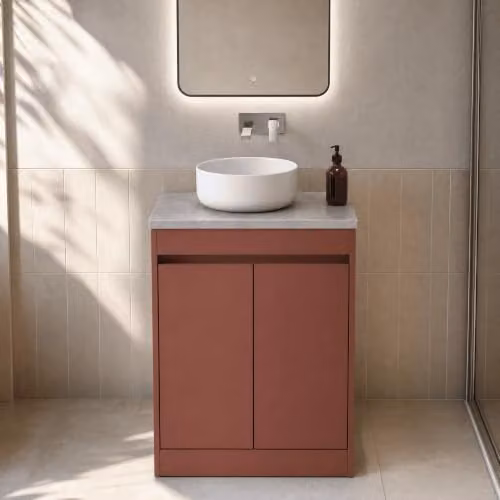 Balterley Modern 2 Door Freestanding Bathroom Vanity Unit with Worktop and Soft Close Doors, Smoked Red, W/D/H: 62.0 x 39.5 x 83.5 cm – 4