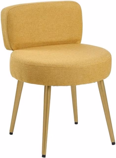 PAWNORA Yellow Fabric and Metal Cylindrical Vanity Dressing Table Stool