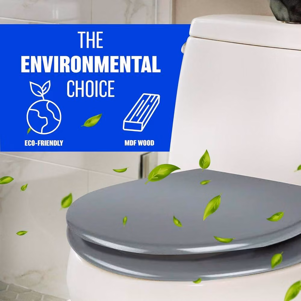 BARGAINS-GALORE Grey Wooden Oval Toilet Seat with Fittings – 3