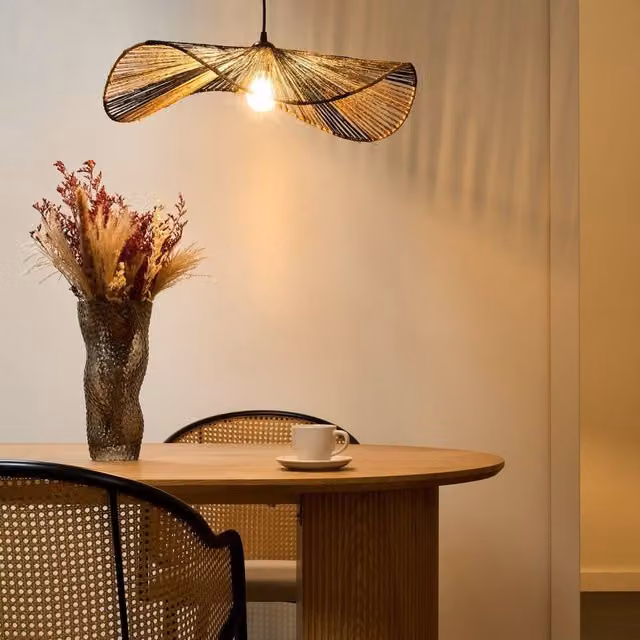 Wyld and Coco Natural Jute and Metal Boho Pendant Lamp in Brown and Beige – 1