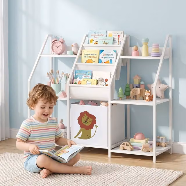 AIYAPLAY Kids Bookshelf and Toy Storage for Nursery or Bedroom, White