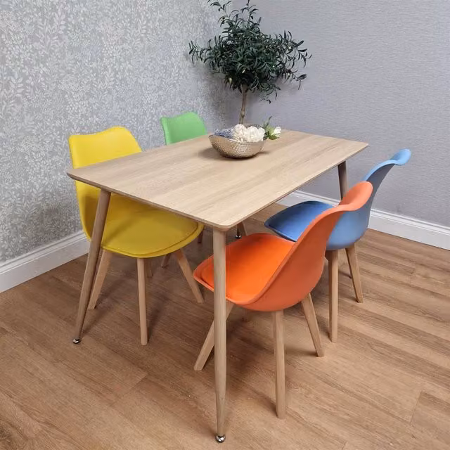 Kosy Koala Modern Rectangular Dining Table and 4 Multicolour Chairs Set in Beige