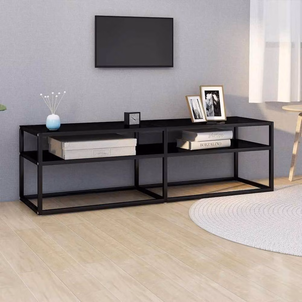 Berkfield Home Black TV Cabinet with Tempered Glass and Metal, W/D/H: 140 x 40 x 40.5 cm – 2