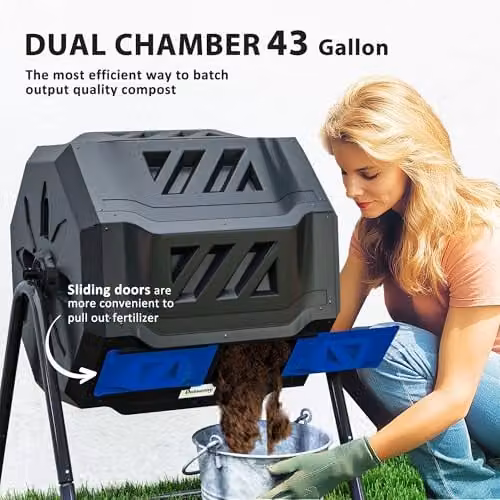 Outsunny 160L Dual Chamber Outdoor Tumbling Compost Bin, Blue – 3
