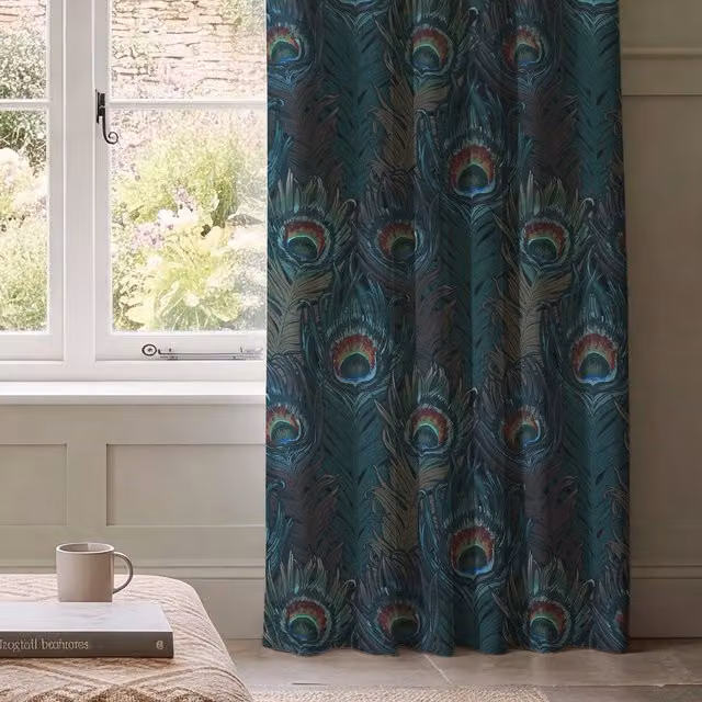 HOUSE Llewelyn-Bowen Naughty Aubrey Made To Measure Printed Velvet Curtains in Petrol