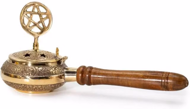KDMD Pentagram Incense Burner with Wooden Handle in Gold