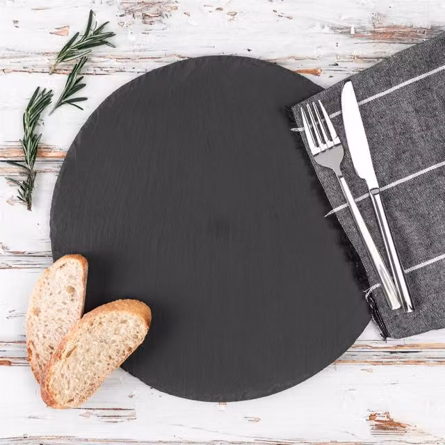 Argon Tableware Pack of 6 Round Slate Dinner Plates, Grey, Oven Safe