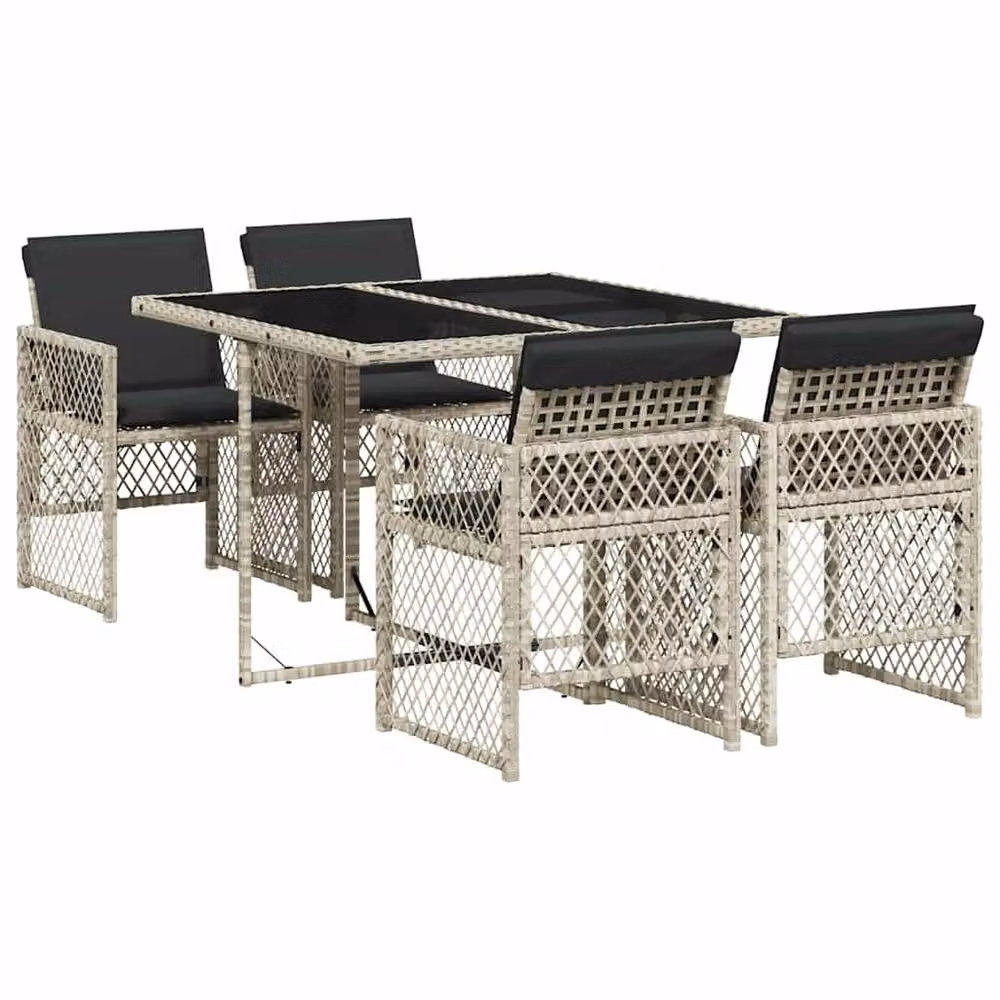 Berkfield Home 5 Piece Garden Dining Set with Light Grey Poly Rattan and Cushions – 2