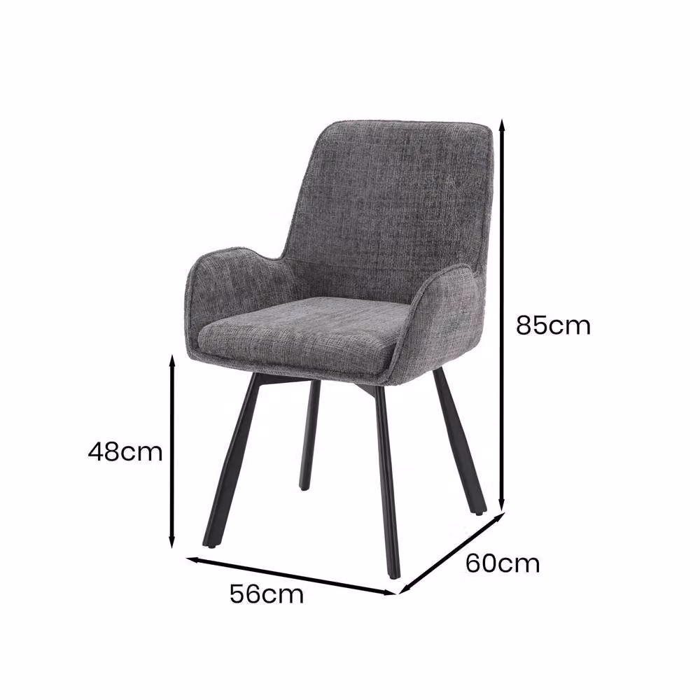 FWStyle Set of 2 Amelia Grey Chenille Upholstered 360 Degree Swivel Dining Chairs with Armrests – 4