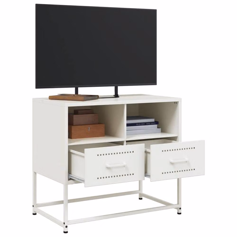 Berkfield Home White Metal TV Cabinet W: 68 cm, D: 39 cm, H: 60.5 cm – 4