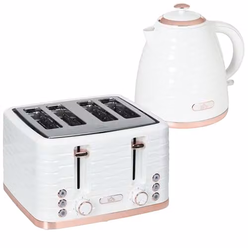 HOMCOM Kettle and Toaster Set in White and Beige with 1.7L Rapid Boil Kettle and 4 Slice Toaster – 1