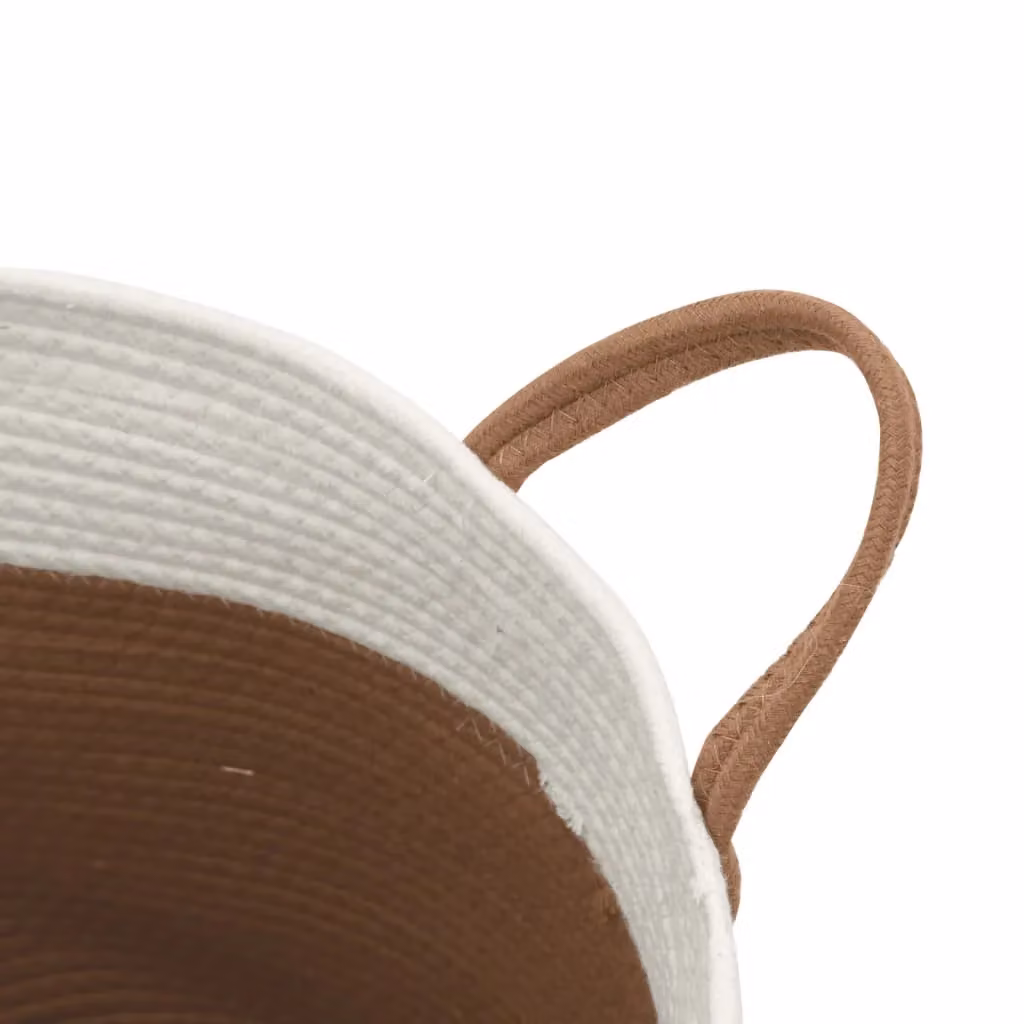 Berkfield Cotton Open Weave Storage Basket in Brown and White, W: 40 cm, D: 35 cm, H: 35 cm – 3