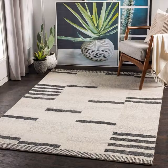 Livabliss Granada Hand Tufted Wool Rug in Beige, Grey and Black, W/D/H: 120 x 120 x 1 cm