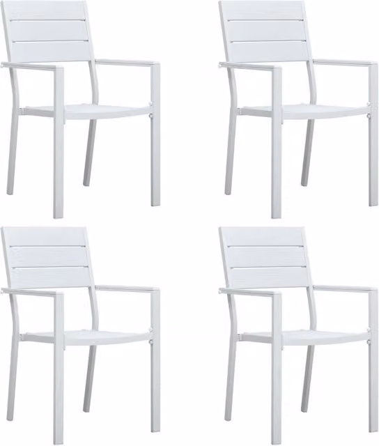 Berkfield Home Set of 4 Modern White HDPE Wood Look Garden Chairs for Terrace and Garden