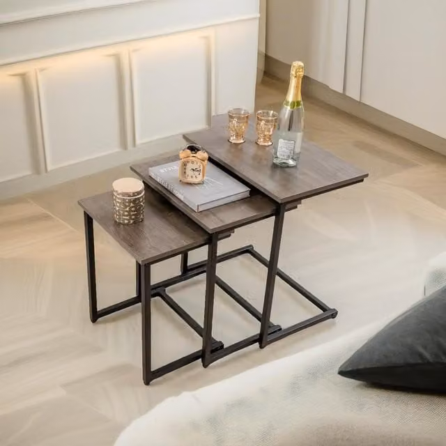 Pirlo Plush 3 Piece C-Shaped Nesting Tables in Light Oak