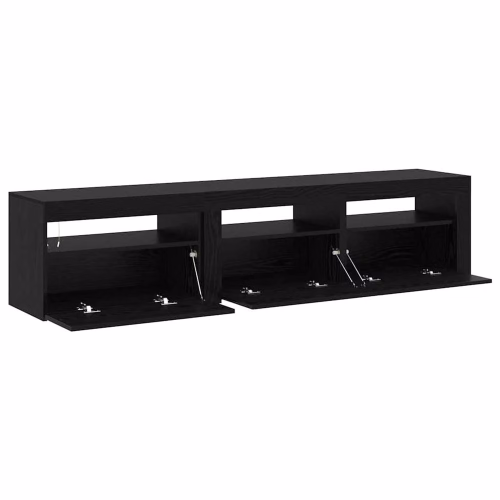 Berkfield Home Modern Black Oak TV Cabinets with Integrated LED Lighting and Sliding Doors – 5