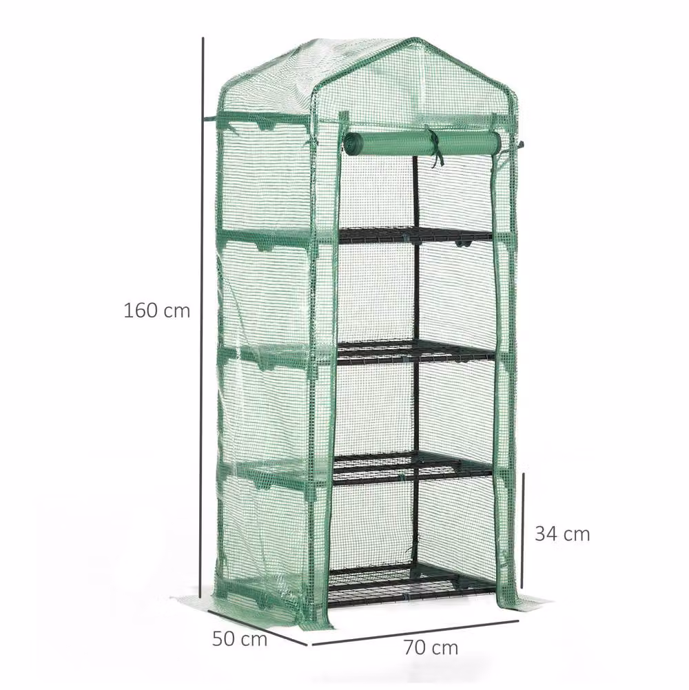 STILVORA 4 Tier Green Greenhouse with Roll-Up Door, H 160 x W 70 x D 50 cm – 2