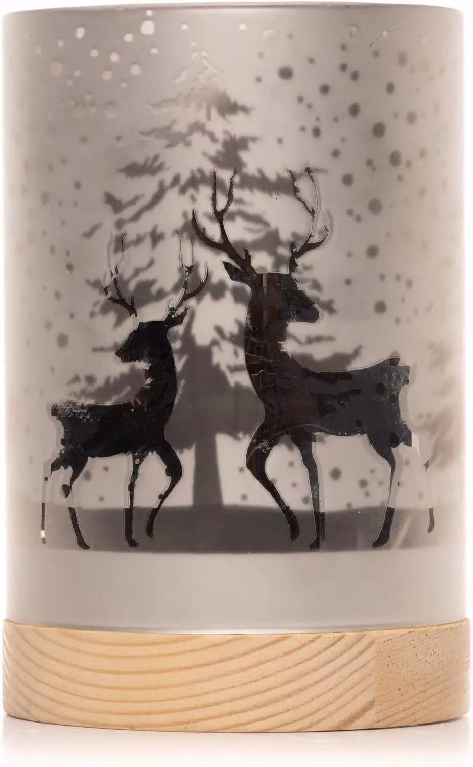 Shatchi Christmas Etched Glass Table Lamp with Forest Snowfall Scene and LED Fairy Lights, Silver, Height: 15 cm – 3