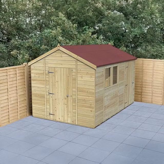 Forest Garden Timberdale T&G Pressure Treated Apex Window Shed in Brown