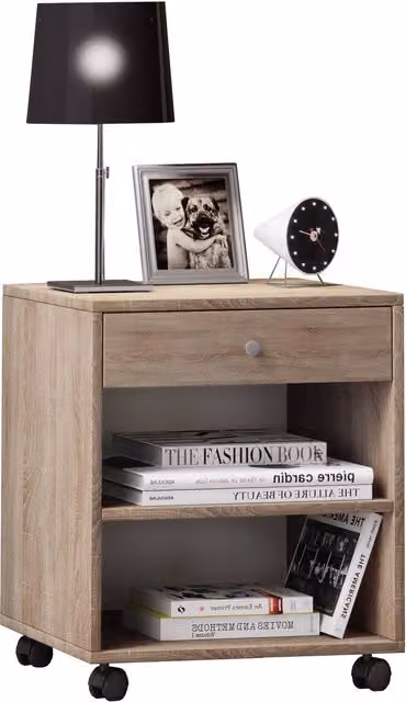VCM Wooden Bedside Table in Sand with Rolda Drawer Rollers – 1
