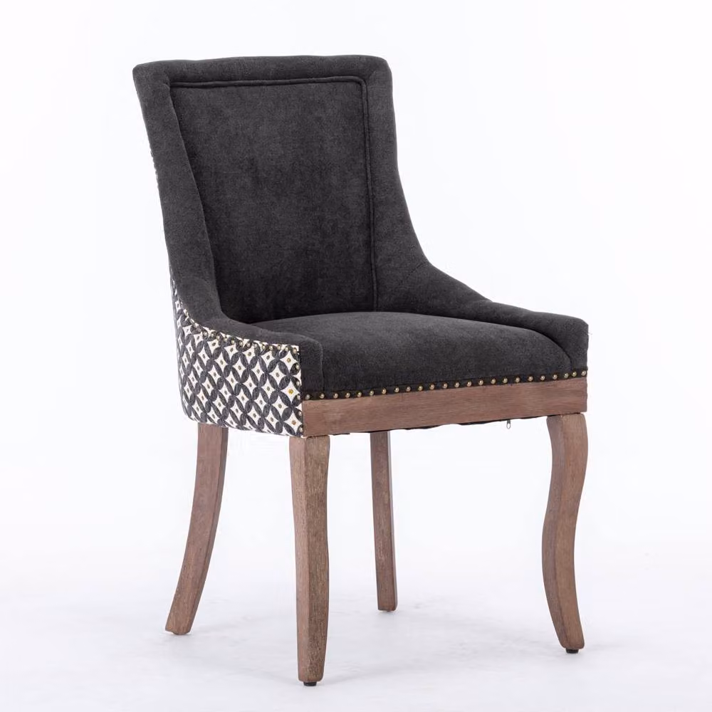 Modern Home Touch Bewley Set of 6 Vintage Linen Upholstered Kitchen Dining Chairs with Oak Wood Legs in Black – 3