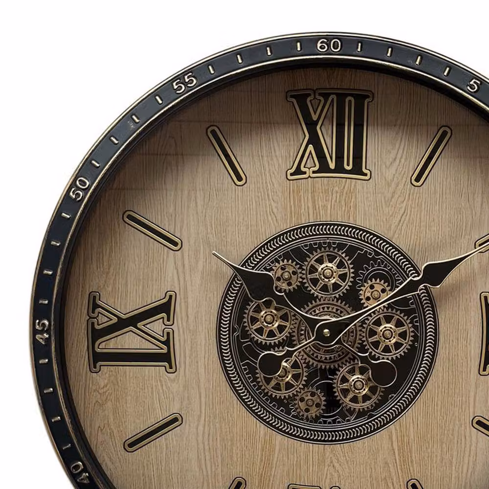 Minster Art Deco Round Wall Gear Clock in Brown Metal, Diameter: 64 cm – 2