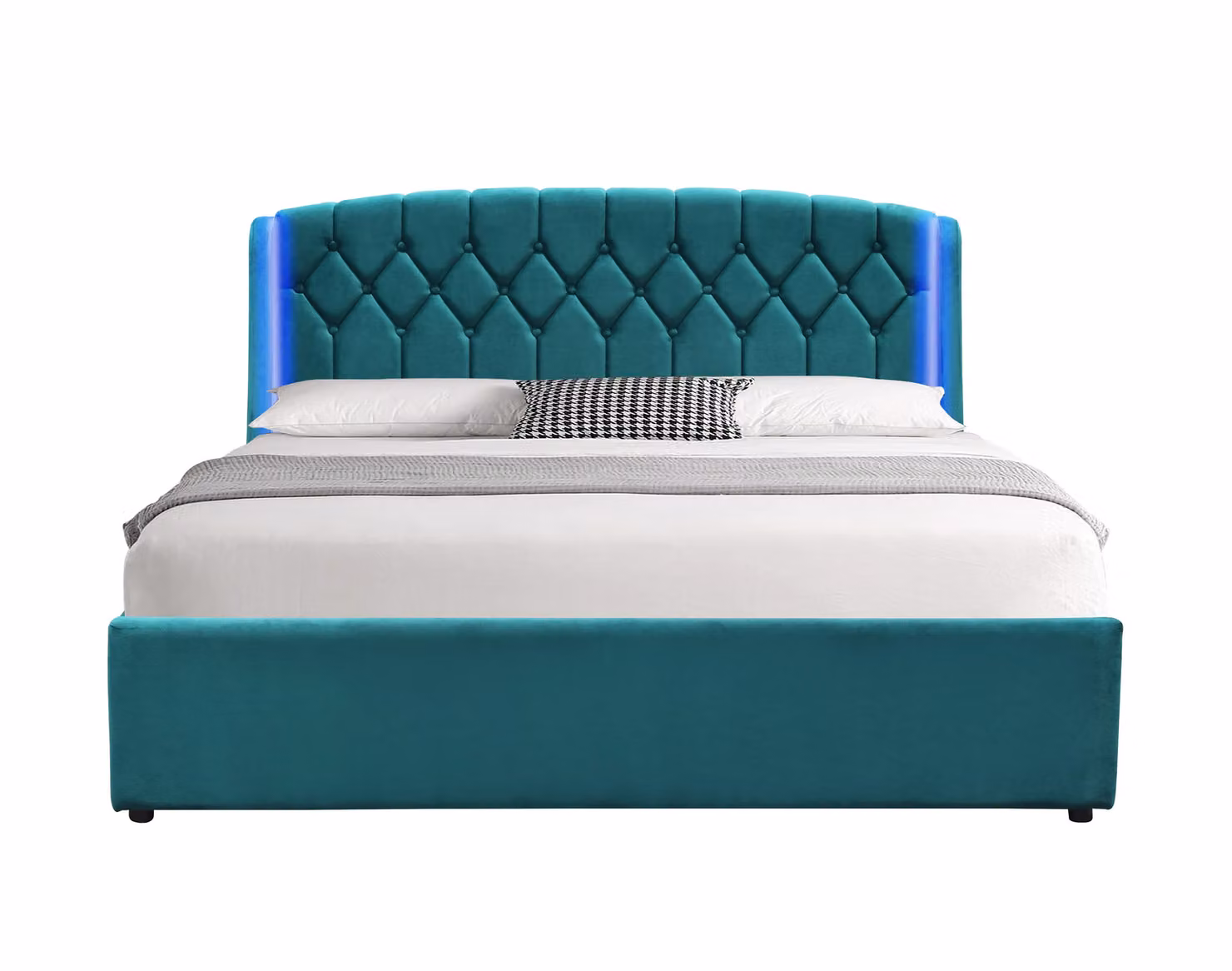 Comfy Living Ltd Green Velvet Fabric Gaslift Bedframe with LED Headboard, W/D/H: 180 x 200 cm – 2