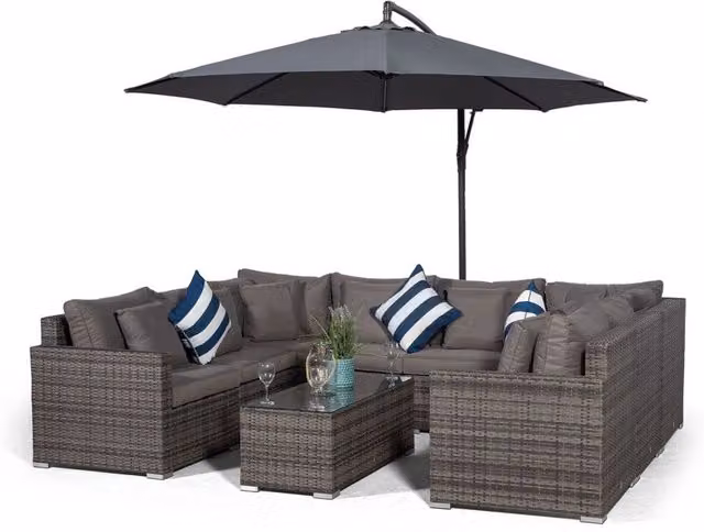 Giardino Havana 8 Seat Rattan Corner Sofa Conversation Set with Large Coffee Table in Grey and Brown