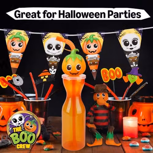 The Boo Crew Halloween Drinking Bottle with Straw, Orange, 500ml – 3