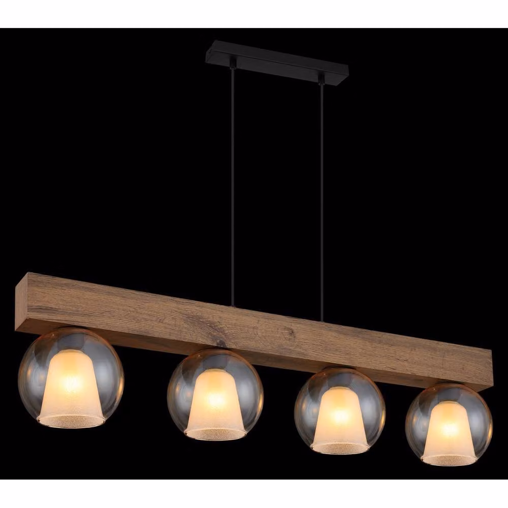 Netlighting Barry I Bar Pendant Ceiling Light in Matt Black with Amber Glass Shades, 4x E27 – 2