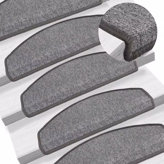 Berkfield Home Self-Adhesive Carpet Stair Treads, 15 Pieces, Dark Grey, W: 65 cm, D: 24 cm, H: 4 cm – 1