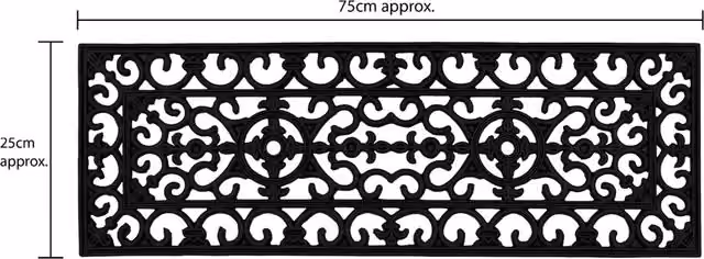 JVL Lexi Wrought Iron Effect Rubber Mat, Black, W/D/H: 25 x 75 cm