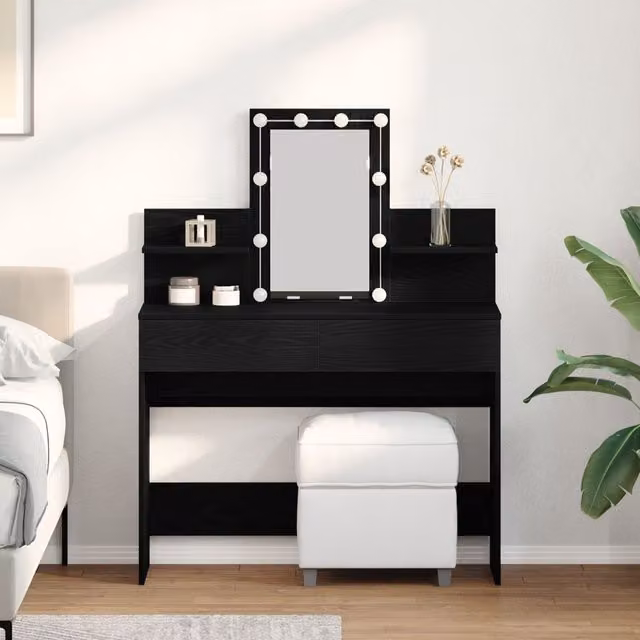 Berkfield Home Modern Black Oak Dressing Table with Hollywood LED, W/D/H: 100 x 40 x 130 cm – 1