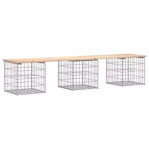 vidaXL Gabion Design Garden Bench in Brown Solid Pine Wood, W: 203 cm, D: 44 cm, H: 42 cm