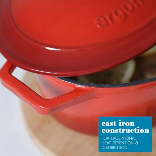 Argon Tableware Red Enamelled Cast Iron Round Casserole Dish with Self-Basting Lid, 4.5L – 3