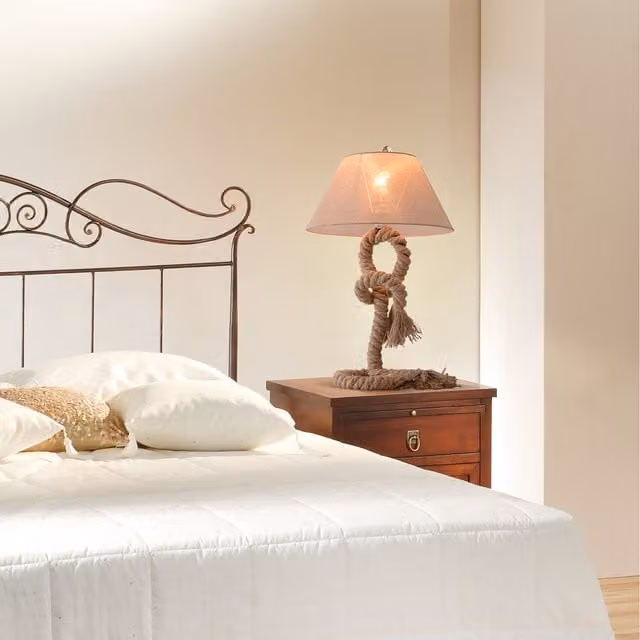 HOMCOM Nautical Twisted Rope Table Lamp with Fabric Cone Shade in Beige and White