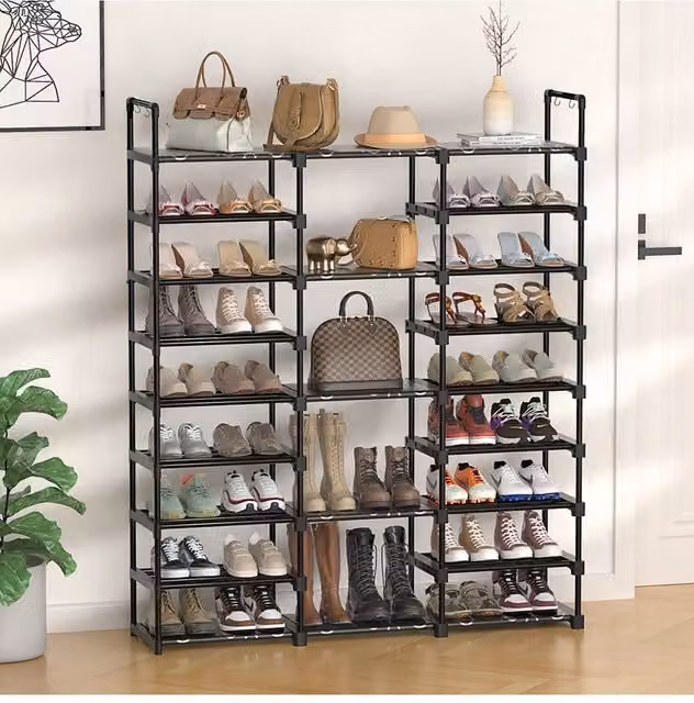 Living and Home 9-Tier Metal Open-Style Shoe Rack in Black