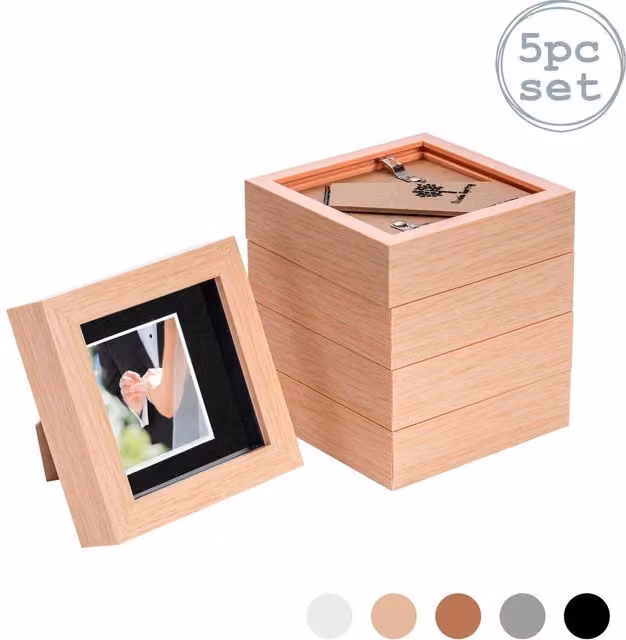 Nicola Spring Pack of 5 Square 3D Box Photo Frames in Black and Brown with 4 x 4 inch Frame and 2 x 2 inch Mount