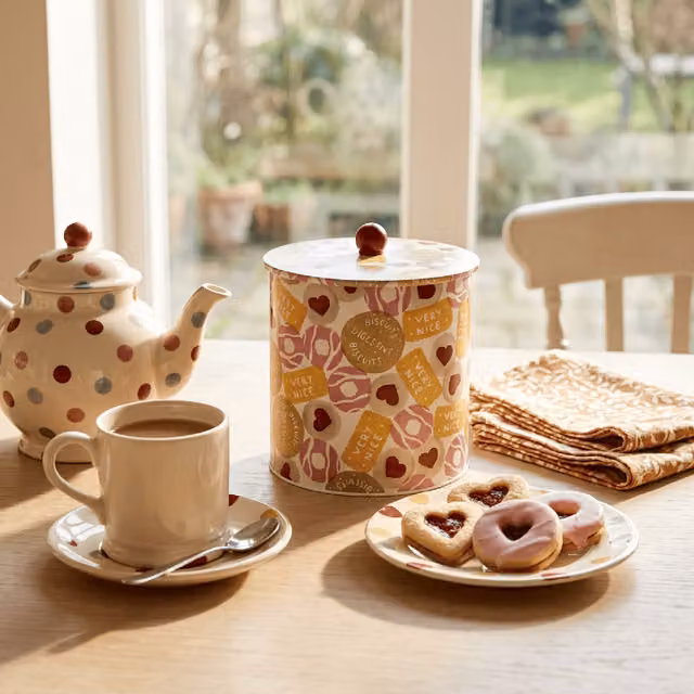 Emma Bridgewater Airtight Metal Biscuit Barrel Tin in Pink and Yellow