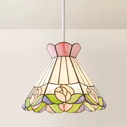 ValueLights Evelyn Art Nouveau Multicolour Glass Ceiling Pendant Lamp Shade, Diameter: 21.5 cm