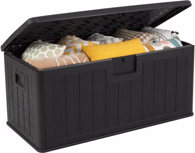 COSTWAY 380L Large Resin Garden Storage Bench and Deck Box in Black