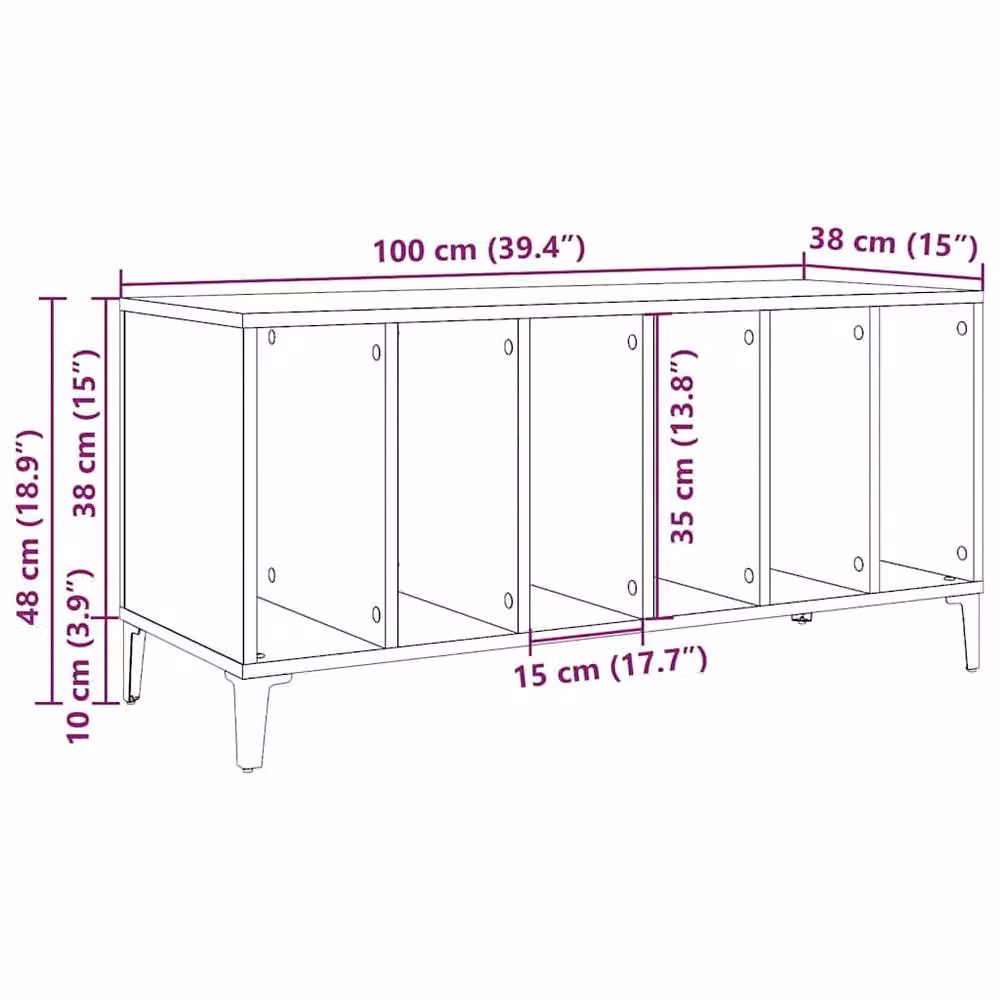 Berkfield Home Record Cabinet in Brown Old Wood, W/D/H: 100 x 38 x 48 cm – 6